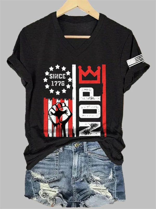 Womens Retro No Kings Nope Protest Print Short Sleeve T Shirt 5