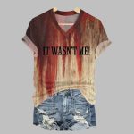 2025 Bloody Halloween It Wasn't Me Print Casual T-Shirt