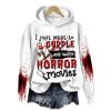 2025 Halloween I Just Want to Hug and Watch Horror Movies Printed Hooded Sweatshirt 1 2