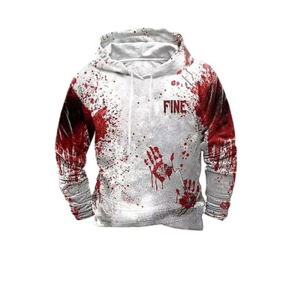 2025 Halloween Mens Halloween Blood Stain Printed Casual Hoodie 1 2