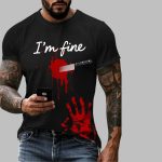 2025 Halloween Men's I'm Fine Blood Stain Print T-shirt