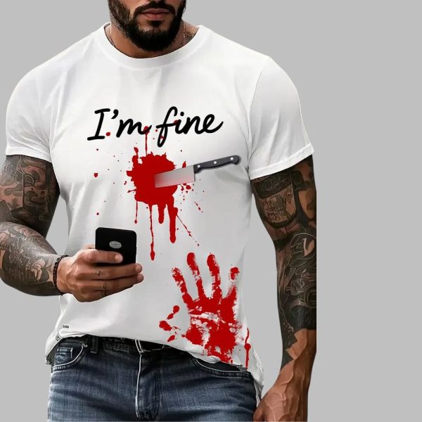 2025 Halloween Mens Im Fine Blood Stain Print T shirt 2
