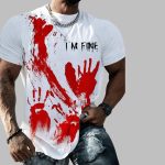 2025 Halloween Men's I'm Fine Bloodstain Printed Casual T-Shirt