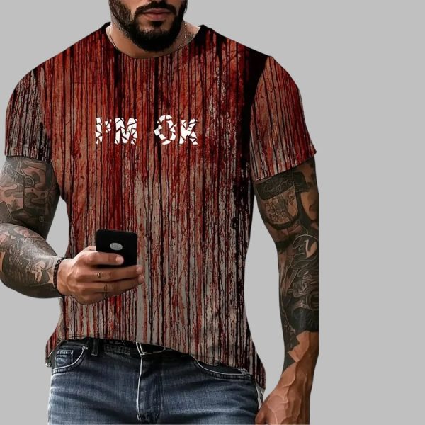 2025 Halloween Men's I'm OK Blood Print short Sleeve T-shirt