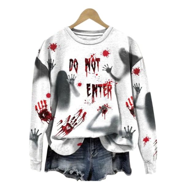 2025 Halloween Womens Do Not Enter Ghost Print Sweatshirt 1 2