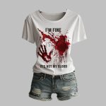 2025 Halloween Women's I'm Fine It's Not My Blood Print Crew Neck T-Shirt