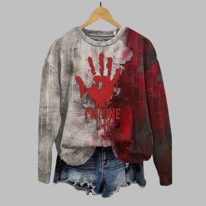 2025 Halloween Horror Bloody I'm Fine Print Casual Sweatshirt