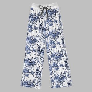 West Highland White Terrier Contrast Wide Leg Pants 1