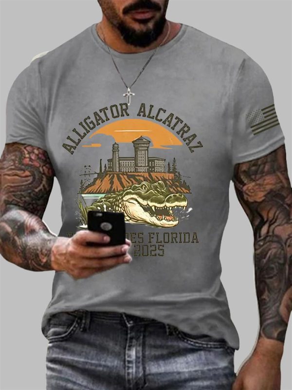 Alligator Alcatraz Everglades Florida 2025 Printed Short Sleeve Shirt 4