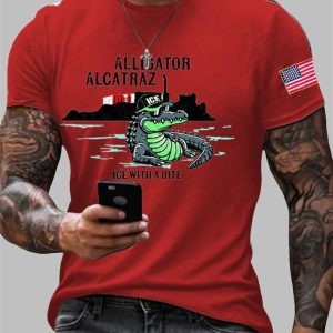 Alligator Alcatraz Ice With A Bite Printed Short Sleeve Shirt 1