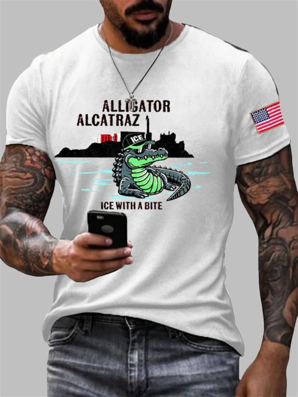Alligator Alcatraz Ice With A Bite Printed Short Sleeve Shirt 2
