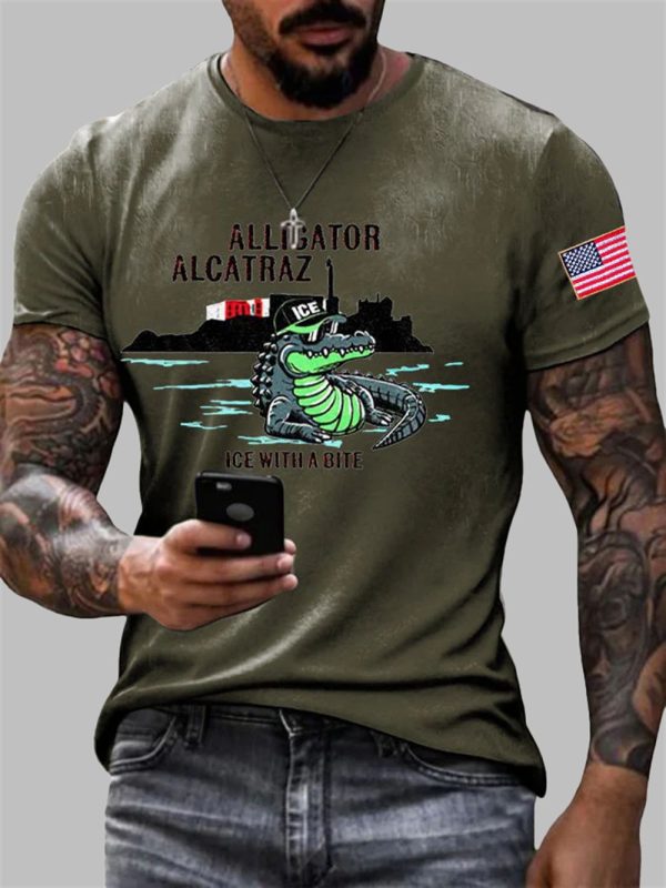 Alligator Alcatraz Ice With A Bite Printed Short Sleeve Shirt 3
