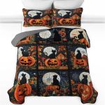 Black Cat Pumpkins Fall Love Peace All Season Bedding Set