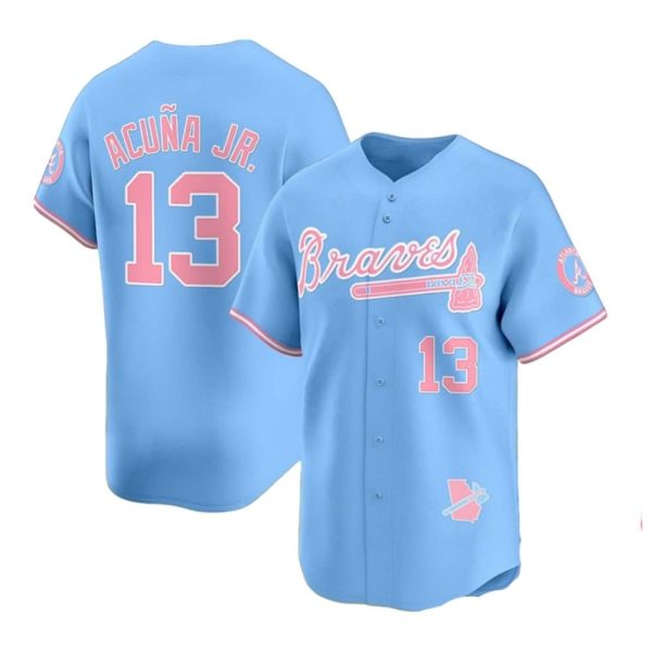 Braves Acuna Jr Pink Bubblegum 2025 Jersey 1 2