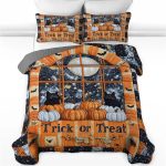 Cute Fat Black Cats Pumpkins Halloween All Season Bedding Set