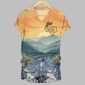 Women's Texas Flood Pray for Central Texas Printed V-Neck T-Shirt