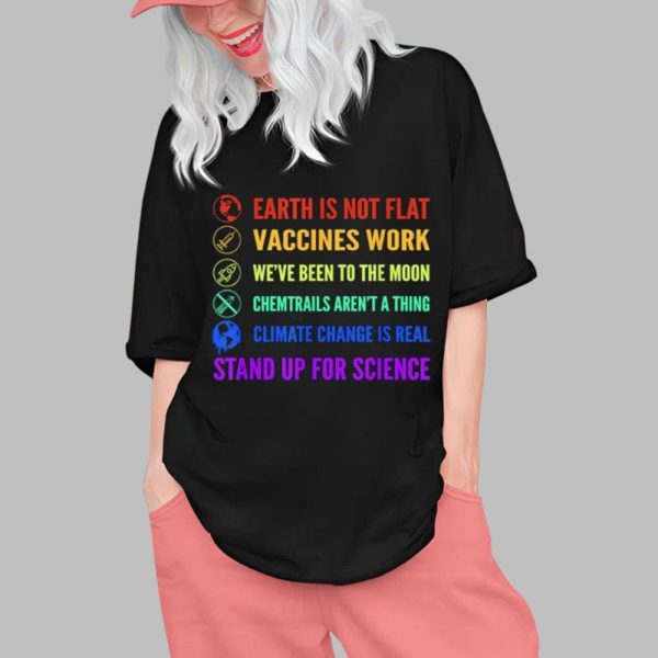 Earth is Not Flat Vaccines Work Moon Science Shirt 0 1