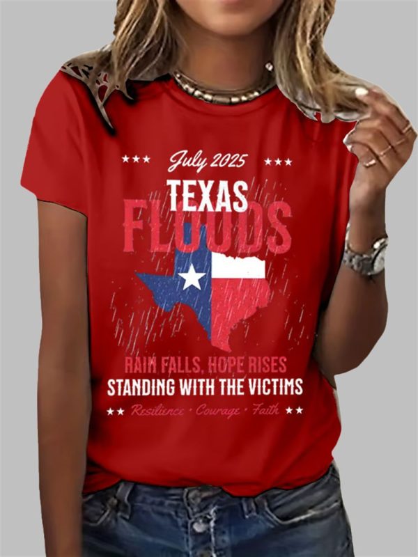 July 2025 Texas Floods Rain Falls Hope Rises Print Casual T Shirt 3
