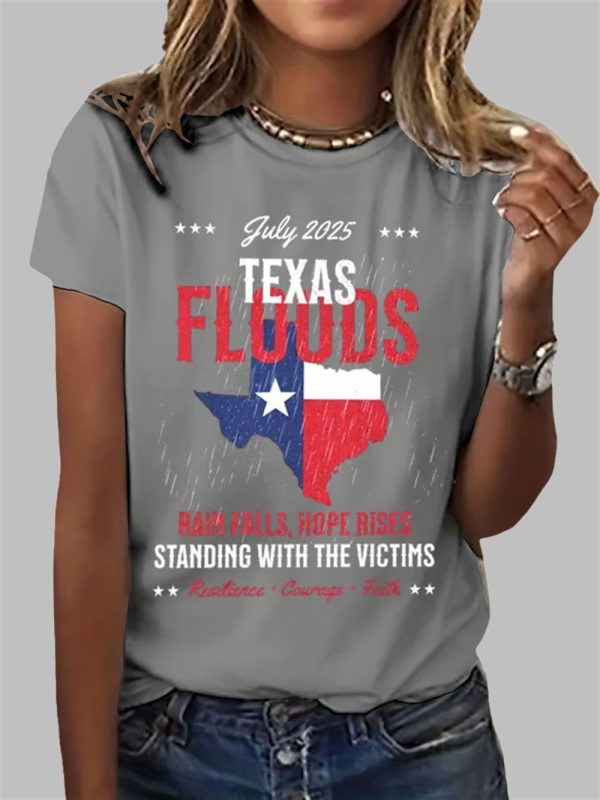 July 2025 Texas Floods Rain Falls Hope Rises Print Casual T Shirt 4