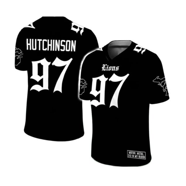 2025 Lions Hutchinson Motor Metal 313 In My Blood Football Jersey 1 2