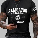 Men's Retro Alligator Alcatraz Florida Everglades EST 2025 Short Sleeve Tee