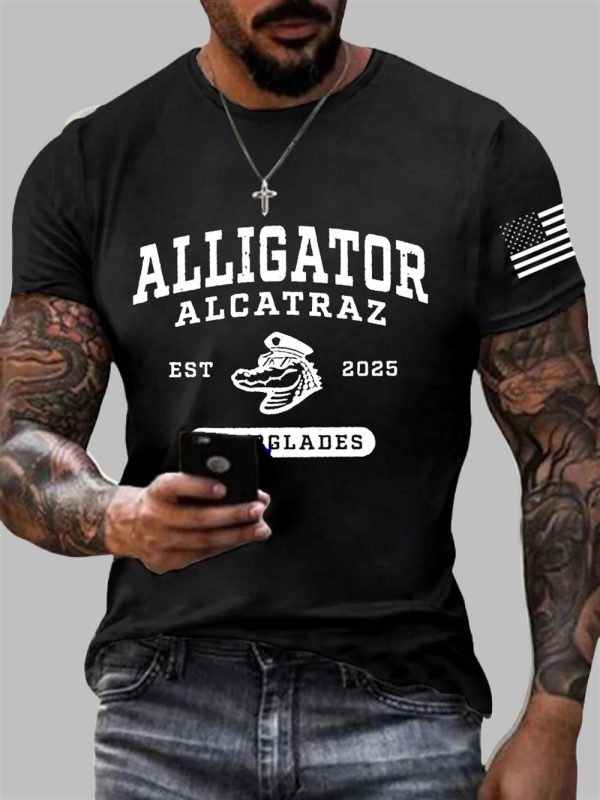 Men's Retro Alligator Alcatraz Florida Everglades EST 2025 Short Sleeve Tee