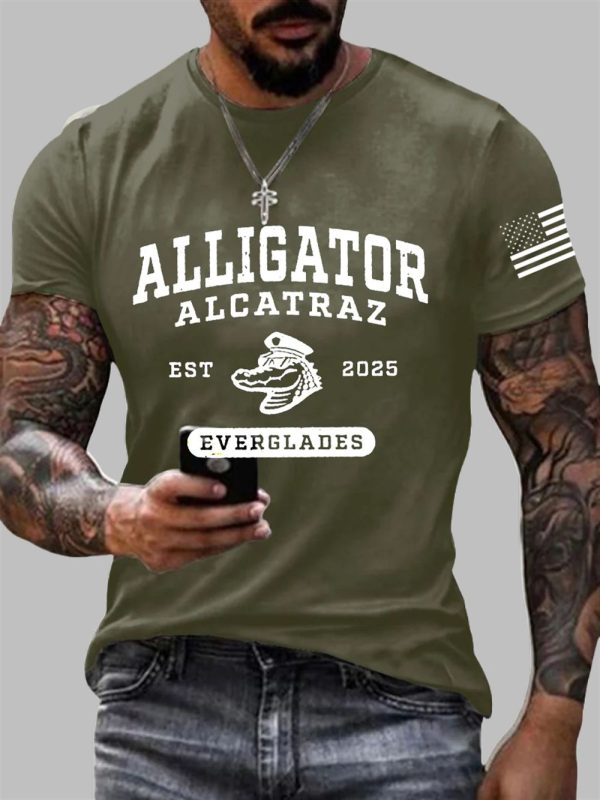 Mens Retro Alligator Alcatraz Florida Everglades EST 2025 Short Sleeve Tee 3
