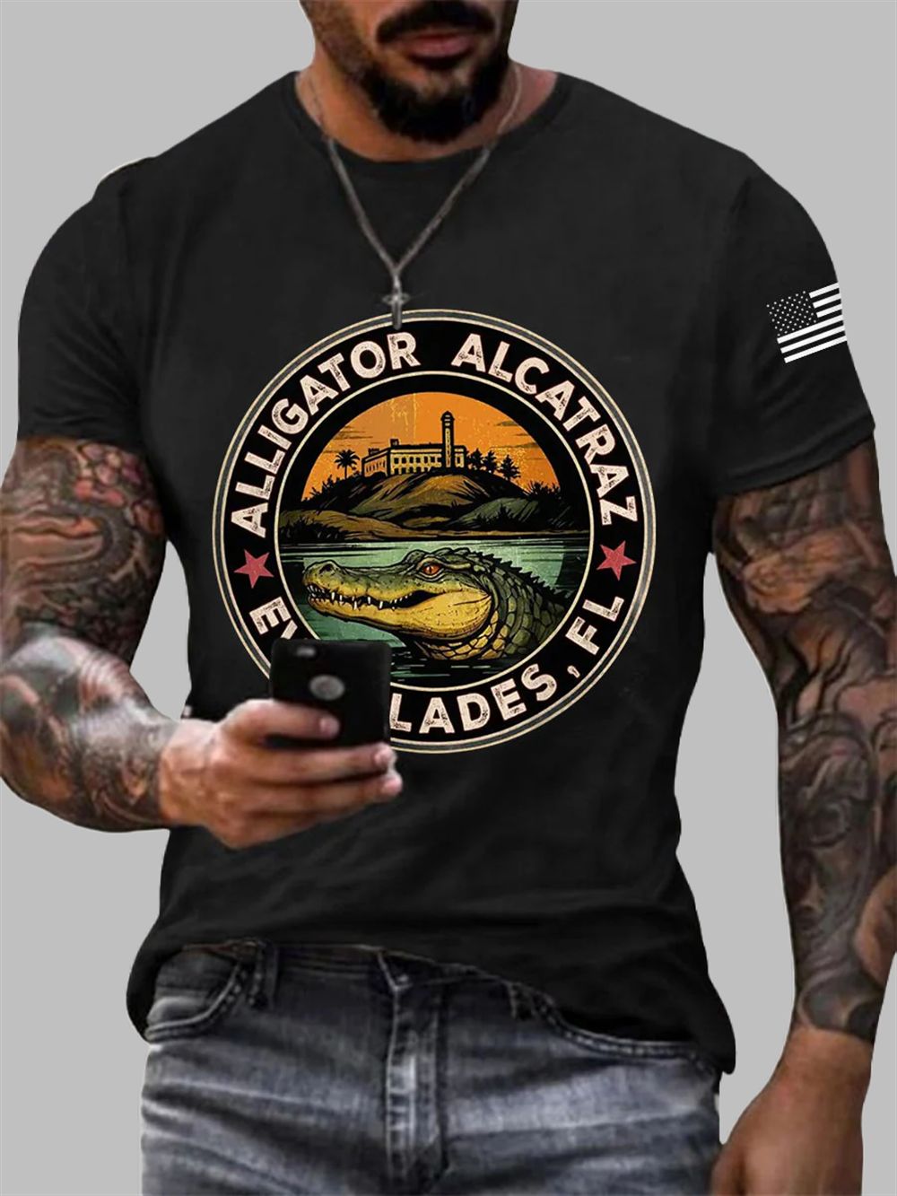Funny Alligator Alcatraz Florida Everglades Parody Graphic T-Shirt – Men's