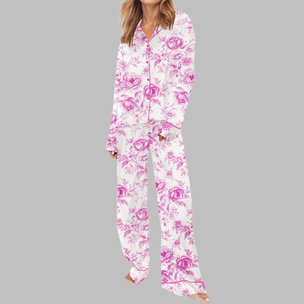 Pink Chinoiserie Floral Pajama Set 2