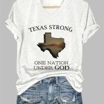 V-Neck Retro Texas Strong One Nation Under God Print T-Shirt