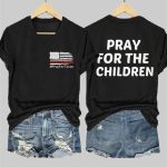 V-Neck Retro Texas Strong Pray For Texas Pray For The Children Print T-Shirt