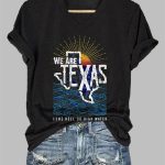 V-Neck Retro Texas Strong We Are Texas Come Hell Or High Water Print T-Shirt