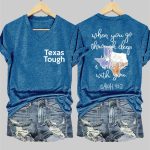 V-Neck Texas Tough When You Go Through Deep Waters I Will Be With You Isaiah 432 Print Shirt