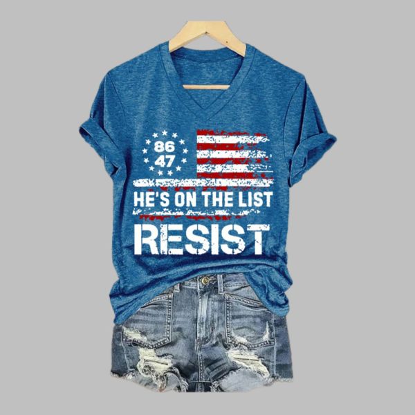 Womens Hes On The List Print V Neck T shirt 1