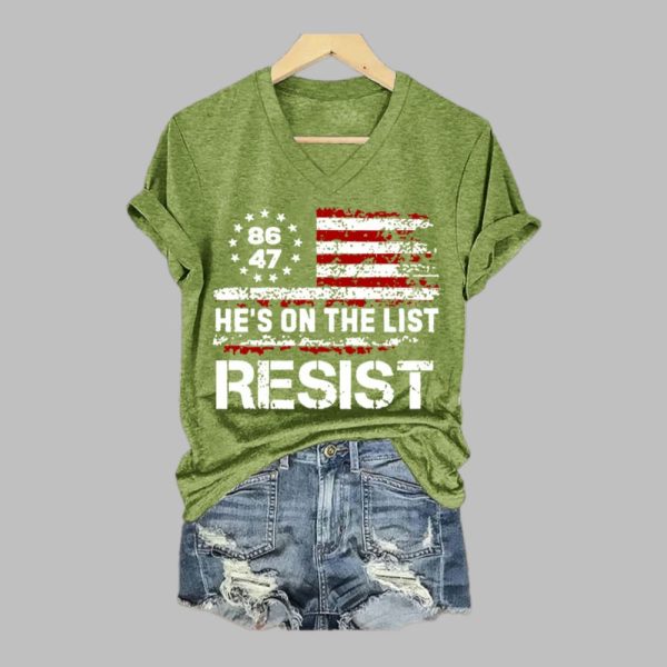 Womens Hes On The List Print V Neck T shirt 3