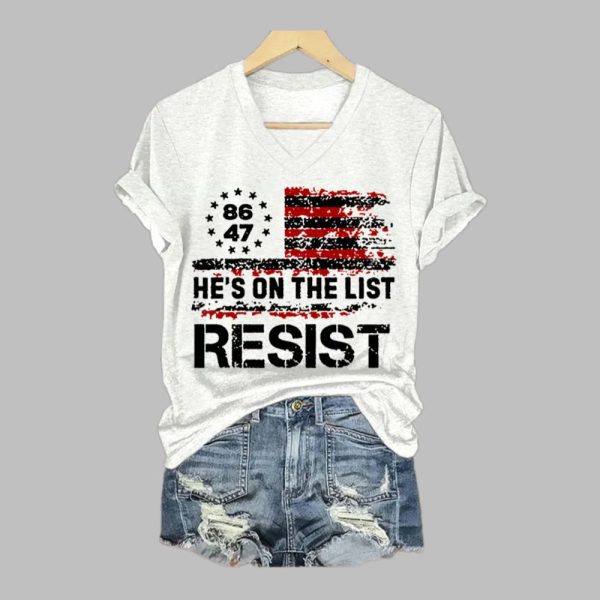 Womens Hes On The List Print V Neck T shirt 4