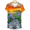 Womens Retro Texas Strong Bluebonnet Print V Neck T Shirt 1 2