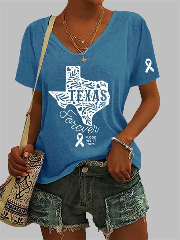 Women's Texas Forever Flood Print Casual T-Shirt