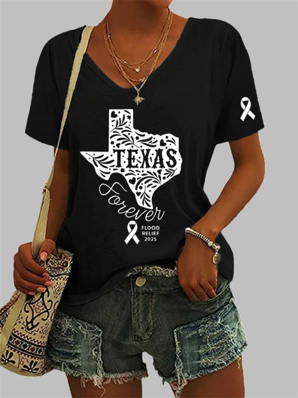 Womens Texas Forever Flood Print Casual T Shirt 2