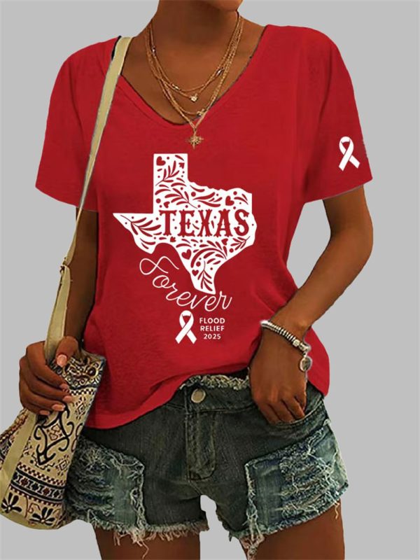 Womens Texas Forever Flood Print Casual T Shirt 3