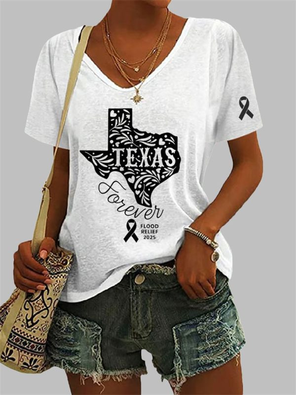 Womens Texas Forever Flood Print Casual T Shirt 4