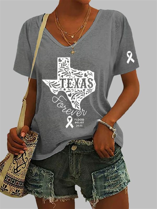 Womens Texas Forever Flood Print Casual T Shirt 5