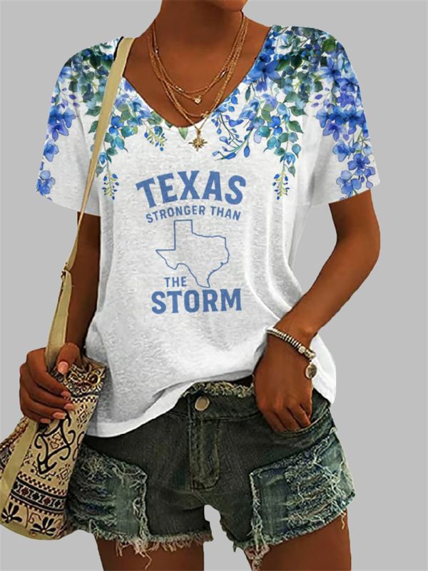 Women's Texas Is Stronger Than The Storm Printed Casual T-shirt
