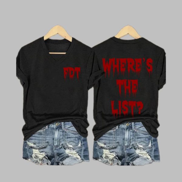 Womens Wheres The List Print V Neck T shirt 1