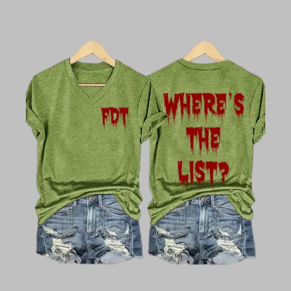 Womens Wheres The List Print V Neck T shirt 3
