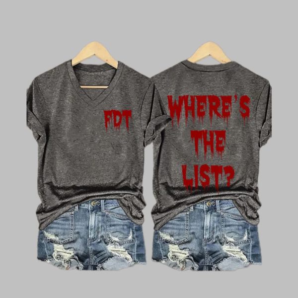 Womens Wheres The List Print V Neck T shirt 4