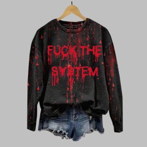 2025 Halloween Horror Bloody Fuck The System Print Sweatshirt 1 1