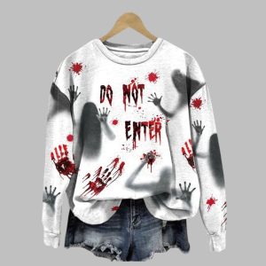 2025 Halloween Women's Do Not Enter Ghost Print Sweatshirt