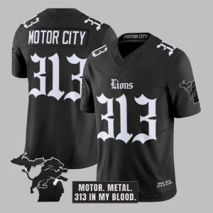 2025 Lions Motor City Motor Metal 313 In My Blood Football Jersey 1 1