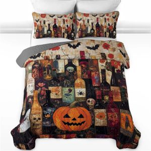 Gorgeous Halloween Wine Bottles All Season Bedding Set